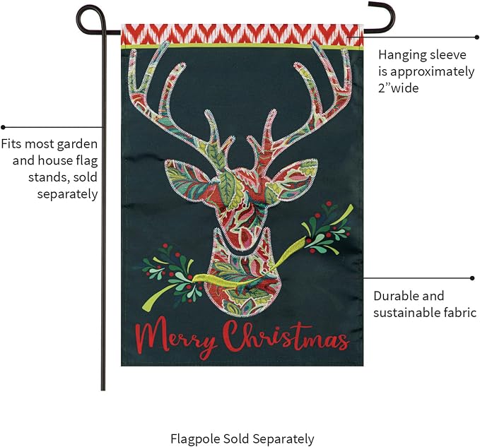 Evergreen Patterned Reindeer Garden Flags 12"x18" Double Sided, Welcome Flags for Outside, Winter Yard Flags, Christmas Decorations for Home, Porch, Yard