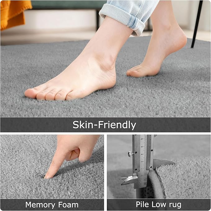 Keeko 2x6 Area Rugs for Living Room,Soft Washable Memory Foam Bedroom Rug | Indoor Throw Rug Low Pile Minimalist Non Slip Carpet for Kids Nursery Classroom Dorm Room Home Decor Grey