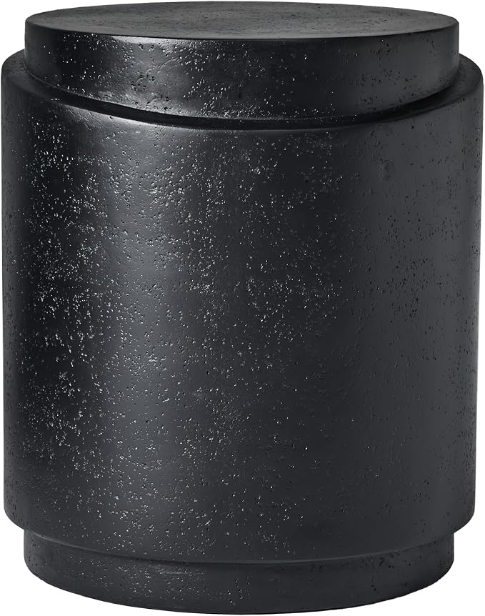 Christopher Knight Home Jarvan 18.7" H Cylindrical MGO Outdoor Side Table, Patio Decorative Small End Table, Round Top Lightweight Concrete Garden Stool for Patio Balcony, No Assembly, Black