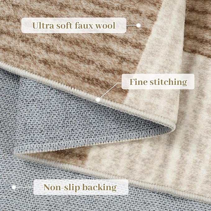 LIVEBOX 10x14 Area Rugs for Living Room, Checkered Non-Slip Washable Rugs, Farmhouse Neutral Classic Geometric Pattern Large Boys Area Rug for Bedroom, Carpet for Dining Room Office (Brown,10'x14')