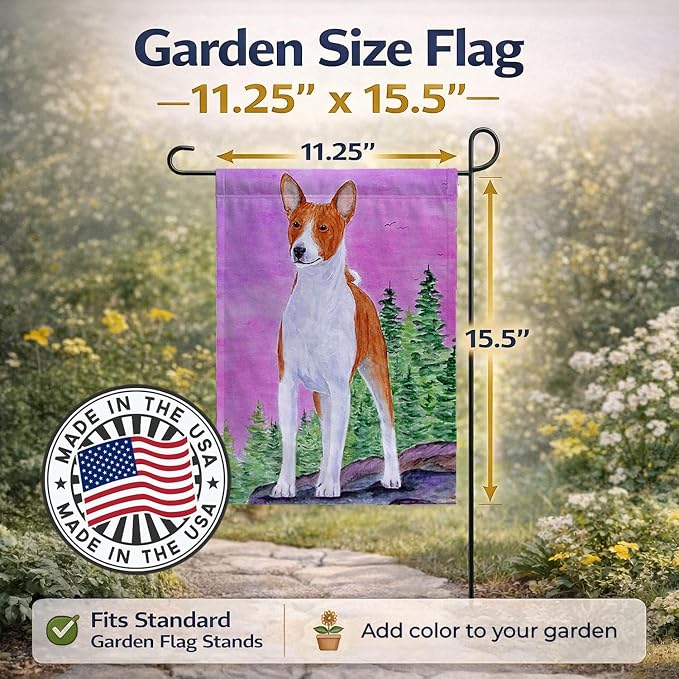 Caroline's Treasures SS8611GF Basenji Garden Flag Mailbox Flag Decorative Yard Flag Banner Outside Patio Artwork Yard Flower Beds, Garden Size, Multicolor