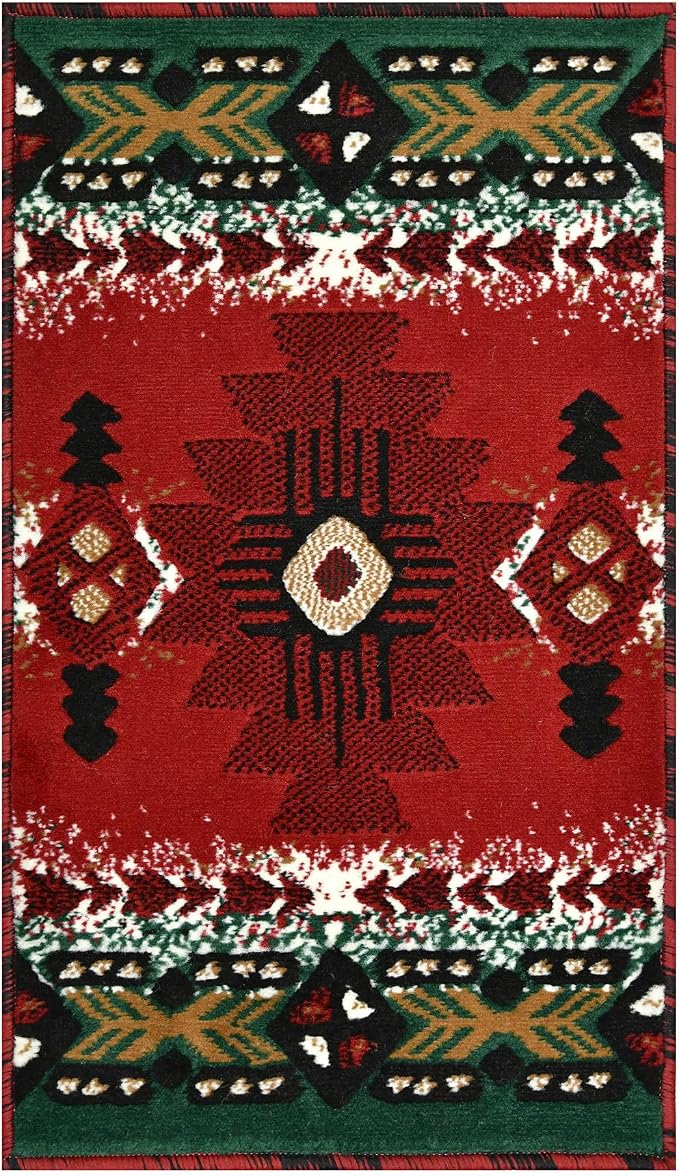 YHSF South West Native American Area Rug C318 - Easy Clean, Thick, Soft, Durable Native Tribal American Indian Inspired Rug for Bedroom/Living Room and More - Red, 16 Inches x 28 Inches