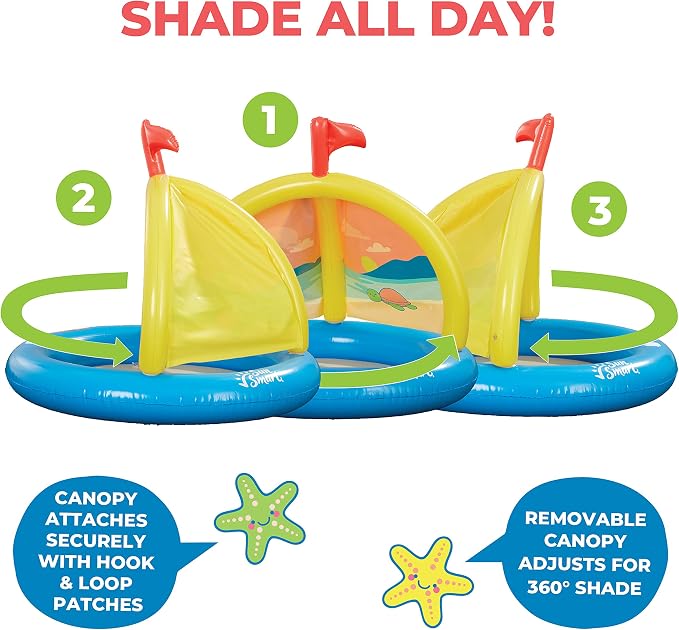 SunSmart Splash 'N Play Sandcastle - Inflatable Kiddie Pool and Sprinkler with Removable, Rotating Canopy