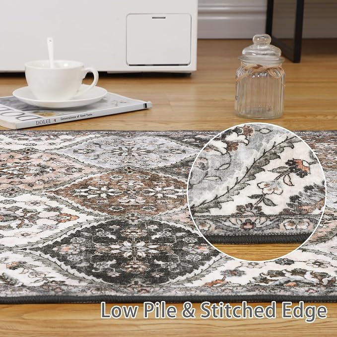 ROYHOME Area Rug 5x7 Moroccan Trellis Machine Washable Rug, Grey/Taupe | Vintage Medallion Distressed Carpet Stain Resistant Non-Slip Accent Rug Floor Cover Farmhouse Dining Bedroom Decor