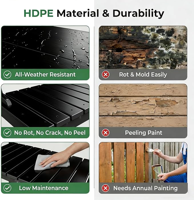 Outdoor Potting Bench with 3 Tier, All-Weather Patio Potting Table with Tool Hooks, HDPE Gardening Table for Backyard, Garden, Black