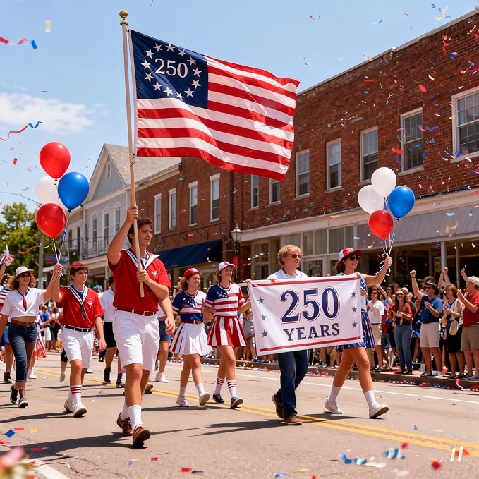 Embroidered 250 Years USA Anniversary 3x5 FT Outside Flag - Embroidered Star, Heavy-Duty Outdoor, Fade-Resistant, Reinforced Stripes & Brass Grommets Patriotic High Wind US Flags
