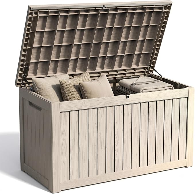 Outdoor Storage Box, 270 Gallon Waterproof Deck Box [Upgraded 3.0], Super-Sized Gas-Spring Resin Trunk for Large Seat Pillows, Heavy-Duty Lockable Backyard Storage Sofa, Garden Lawn, Grey