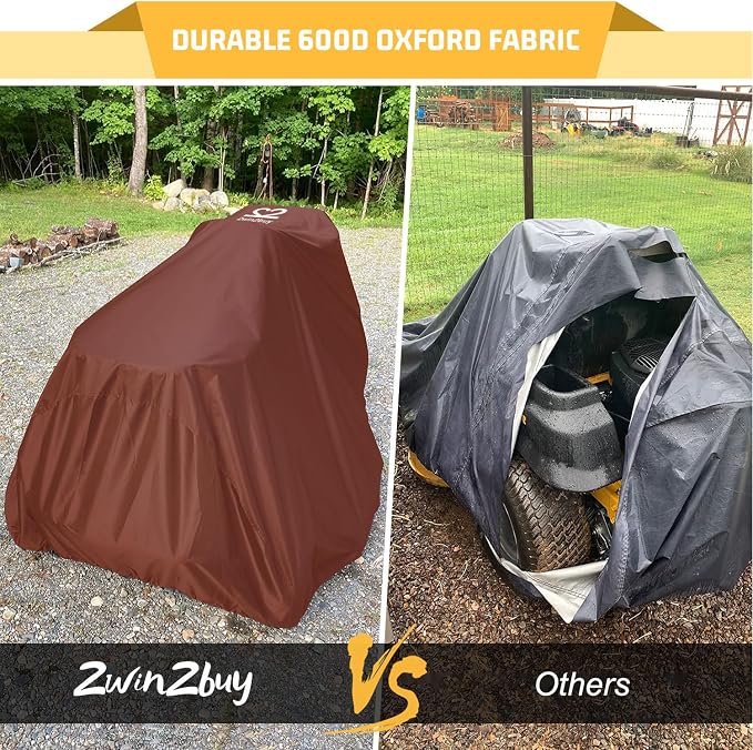 Riding Lawn Mower Cover, Heavy Duty 600D Lawnmower Covers Waterproof Outdoor Lawn Tractor Cover Tarp All Weather Ride on Mower Covers Universal Fit Decks up to 54" with Elastic Cord & Storage Bag