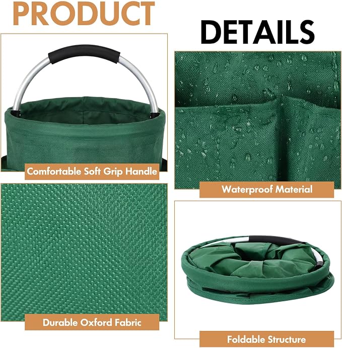 LemonRoad 4 Pack Cleaning Caddy with Handle 17L Foldable Cleaning Supplies Organizer Oxford Cloth Storage Basket with 6 Pockets Portable Multi Bucket Bag for Home Garden(Black,Gray,Navy Blue,Green)