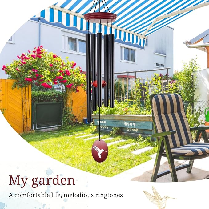 Hummingbird Wind Chimes – 33" Outdoor Tuned Melody Wind Chime, Soothing Memorial Gift for Mom & Grandma, Weather-Resistant Metal Chimes for Garden, Patio, Yard & Home Décor