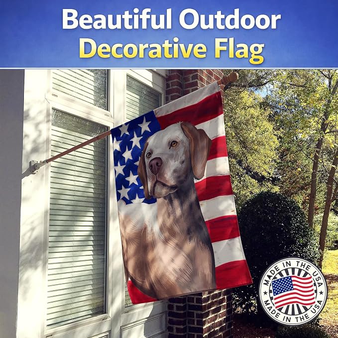 Caroline's Treasures CK6458CHF Braque du Bourbonnais American Flag House Flag Large Porch Sleeve Pole Decorative Outside Yard Banner Artwork Wall Hanging, Polyester, House Size, Multicolor
