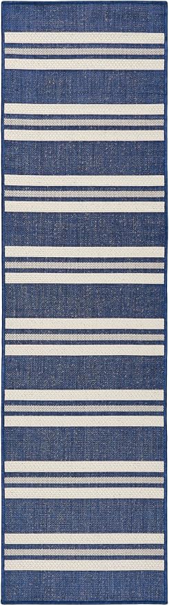 Nourison Home Horizon Indoor/Outdoor Navy 2' x 6' Area Rug - Easy Clean, Non Shedding, Bed Room, Living Room, Dining Room, Kitchen (6' Runner)