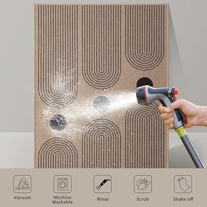 Tangsoo Modern Easy Jute 3x5 Outdoor Rug for Living Room,Washable Indoor Rugs Farmhouse Non-Slip Thin Indoor Door Mat,Contemporary Throw Carpet Front Porch Bedroom Patio Entryway Balcony