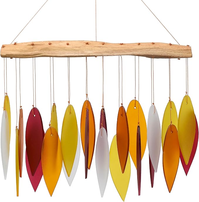 Blue Handworks Desert Sands Glass Chime, Sandblasted Glass and Found Wood Handcrafted Wind Chime | Sandblasted Glass and Found Wood Handcrafted Wind Chime