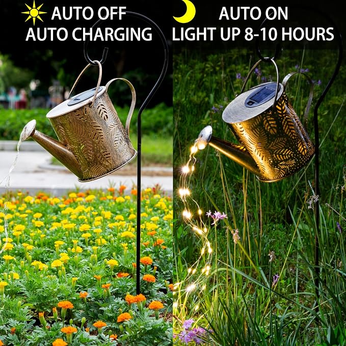 JIAJIAMEI Solar Watering Can Lights Leaf Outdoor Garden Decor, Large Waterproof Cascading LED Hanging Solar Lights, Gifts for Mom Grandma Women Birthday Mother's Day - Yard Porch Patio Backyard