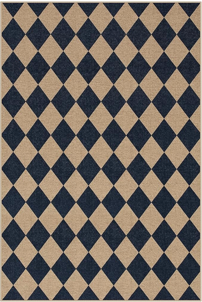 Lahome Colette Checkered Easy Jute Outdoor Rug, Large 6x9 Rug for Living Room Checkerboard Indoor Outdoor Carpet, Farmhouse Patio Office Mat Geometric Non Slip Black Carpet for Backyard Dining Room