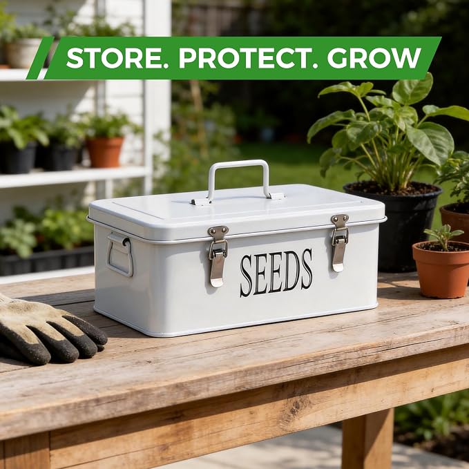 Premium Seed Organizer Box with Internal Compartments and Divider Tabs. (White)