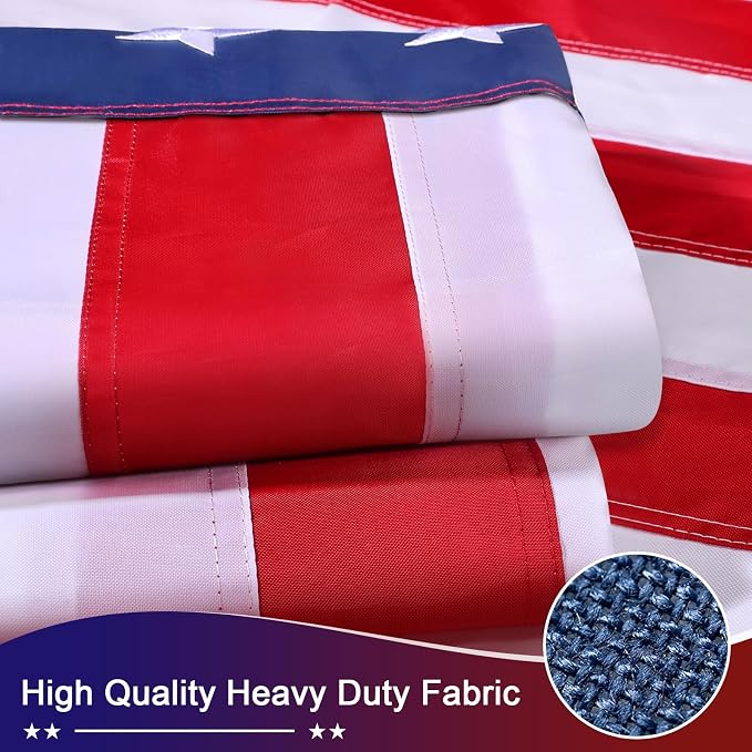 American Flag 4x6 FT Outdoor Heavy Duty – USA Polyester Flag with Embroidered Stars, Sewn Stripes, Brass Grommets, UV Fade Resistant for Outside Yard Garden Pole