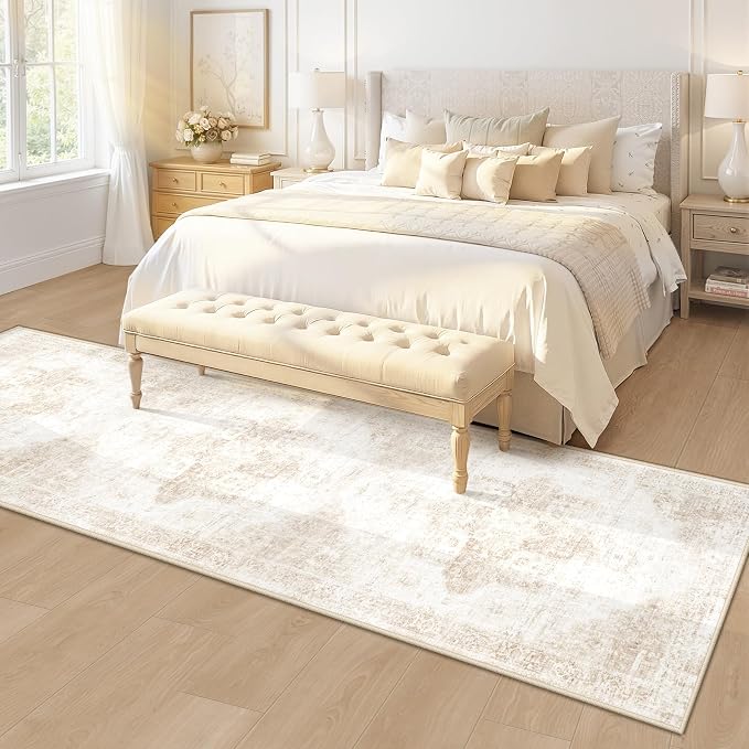 Runner Rug 2x8 Washable Rug, Vintage Boho Medallion Hallway Runner Non-Slip Soft Low Pile Distressed Floor Carpet Retro Doormat for Kitchen Bedroom Laundry Entryway Bathroom (Beige, 2'x8')