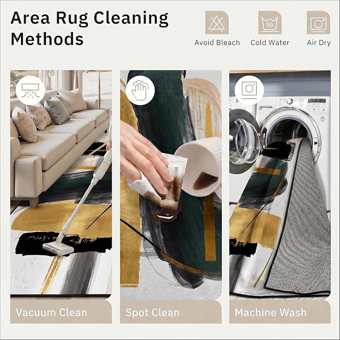 9CH Black White Gold Area Rug 7' X 5' Modern Abstract Rugs for Living Room | Soft Non-Slip Stain Resistant Carpet Washable Stain Resistant Bedroom Dining Room
