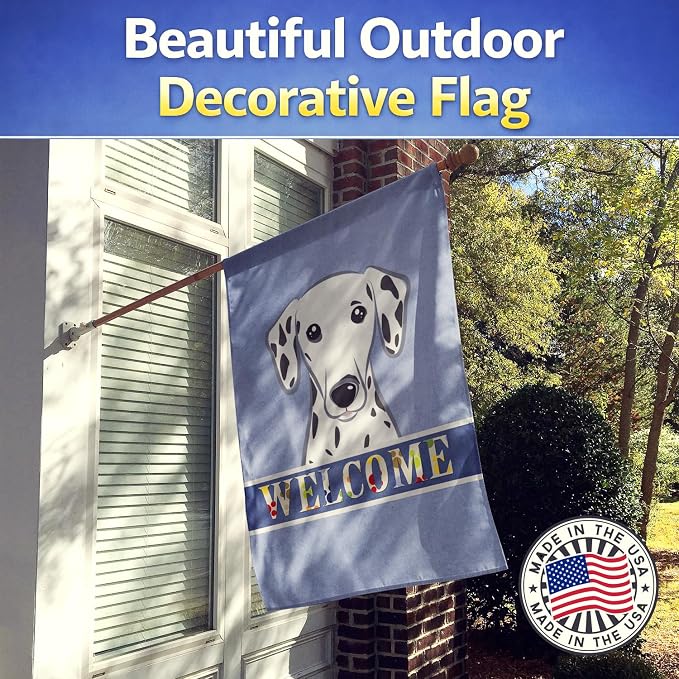 Caroline's Treasures BB1396CHF Dalmatian Welcome House Flag, Blue Large Porch Sleeve Pole Decorative Outside Yard Banner Artwork Wall Hanging, Polyester, House Size, Multicolor