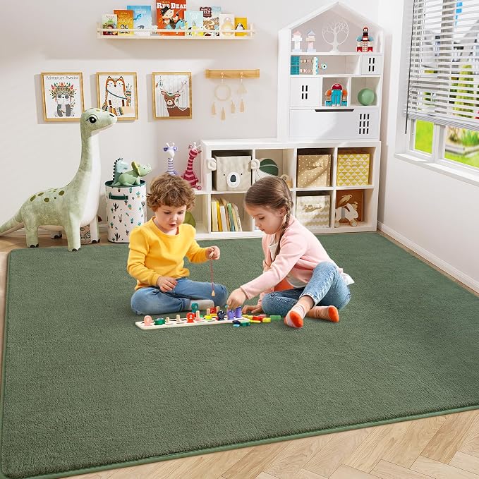 Amearea Sage Green Area Rugs for Bedroom Living Room, 6x9 Memory Foam Rug | Thickened Fluffy Indoor Washable Rugs Non Slip Minimalist Large Carpet for Boys Girls Dorm Nursery Room Decor