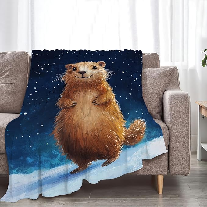 Groundhog Throw Blanket Cozy Plush Groundhog Gifts Blankets Flannel Fleece Lightweight Fuzzy Animal Blanket for Girls Women 80"X60"