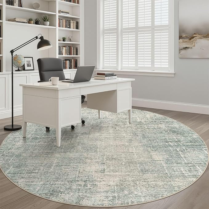 LOONGRUG Round Rug 8x8 Washable Neutral Modern Rug for Living Room Green | Circle Large Abstract Soft Stain Resistant Indoor Non-Slip Carpet for Bedroom Nursery Kids Office Dining Room