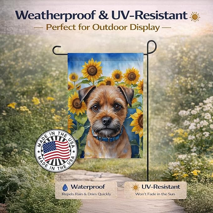 Caroline's Treasures DAC6033GF Border Terrier in Sunflowers Garden Flag Mailbox Flag Decorative Yard Flag Banner Outside Patio Artwork Yard Flower Beds, Garden Size, Multicolor