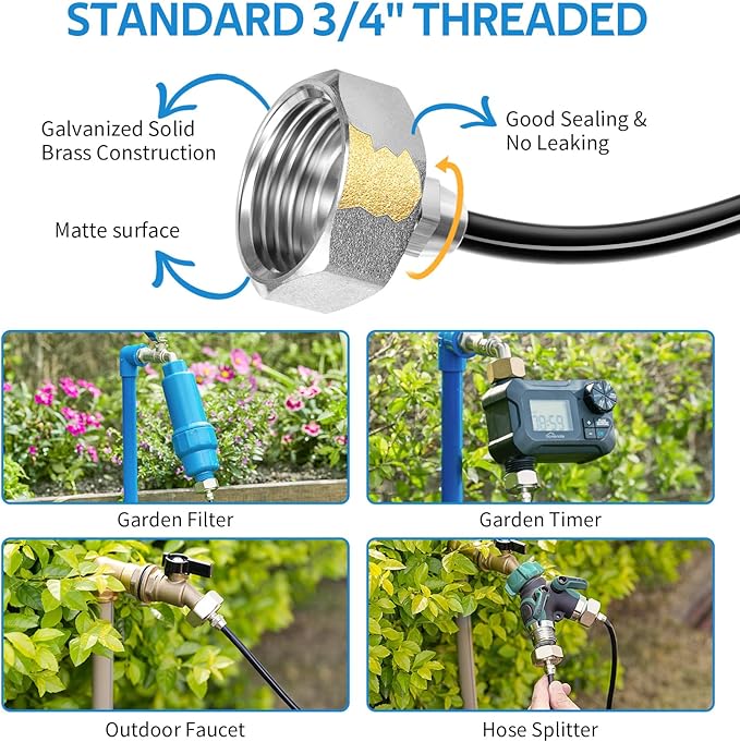 HOMENOTE Misting Cooling System, 42FT(13M) Pre-Assembled Kit with 15 Brass Nozzles & 3/4" Brass Adapter, Cooling Mister for Patio, Backyard, Pets, Garden & Greenhouse