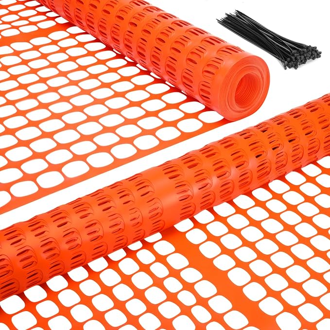 Ohuhu 15LB Ultra Thick Plastic Mesh Safety Fence, 4'×100' Reusable Construction Barrier Netting, Heavy Duty Temporary Netting for Garden Fence Snow Fence Pool Animal Barrier for Poultry Deer Orange