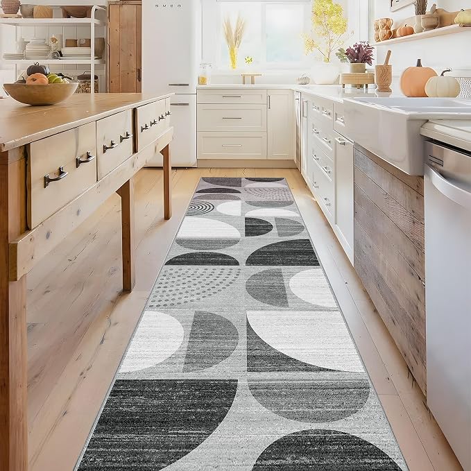 Runner Rug Washable,2x8 Area Rugs Non Slip Modern Abstract Boho | Long Throw Carpet for Hallways Kitchen Bedroom Entryway Bathroom Laundry Soft Low Pile Floor Indoor Bohemian Black and Grey