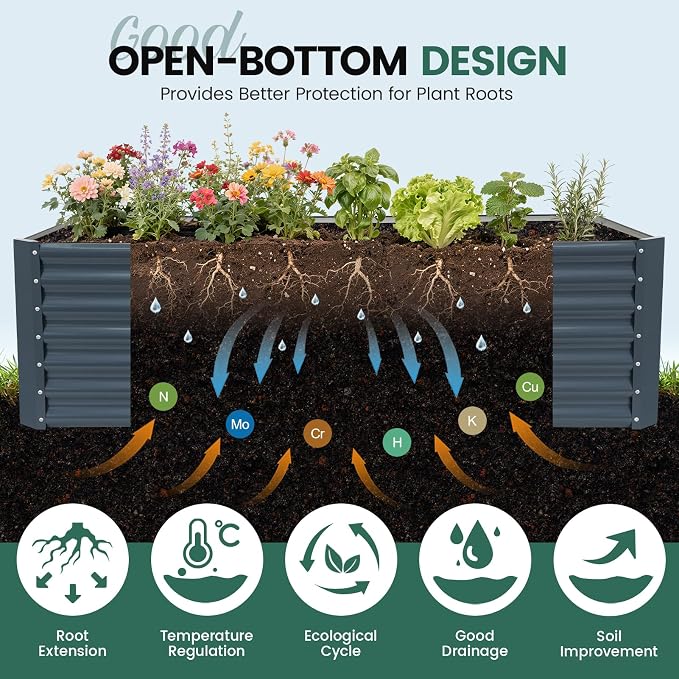 G GOOD GAIN 6x3x2 ft Galvanized Raised Garden Bed Kit, Large Metal Planter Box Outdoor for Vegetables, Flowers, Herbs, 269 Gallon Capacity Deep Root Design, Grey