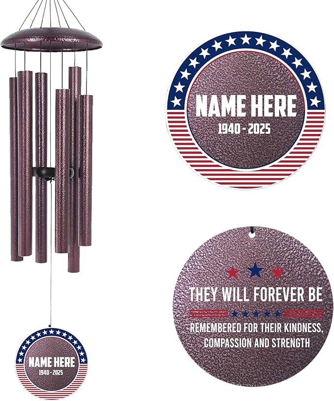 ASTARIN Personalized Wind Chimes for Memorial US Veteran, Deep Tone Wind Chimes for Loss of Loved One Brothers Sisters, Thank You Veteran Solider,Produced in Texas