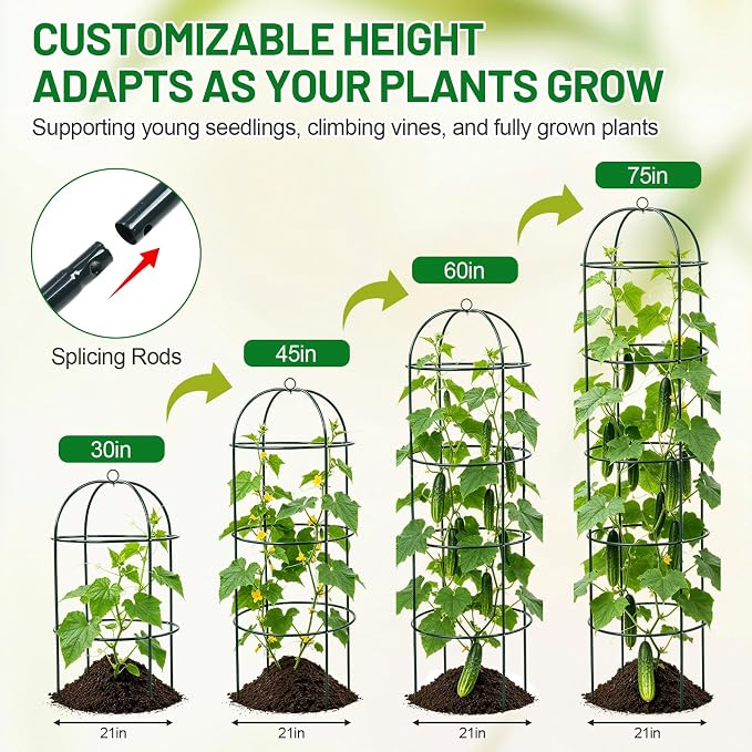 Trellis for Climbing Plants Outdoor, 75" Tall, 21" Dia, Heavy Duty Metal Garden Trellis Tower Potted Cages for Flowers Fruits Vegetable Cucumber Tomato Rose Clematis Pea Bean Raised Bed Trellises