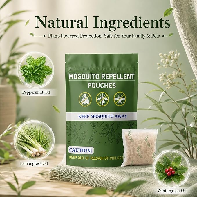 Natural Mosquito Repellent Outdoor Patio, Indoor & Outdoor Use, Mosquito Repellent Sachets for Yard, Patio, Camping & Travel, 60-Day Mosquito Control, Child&Pets Friendly- 8 Pack