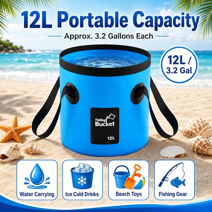 3 Gallon 4 Pack Collapsible Bucket, Foldable Water Bucket with Handles, Portable Camping Buckets for Fishing, Hiking, Cleaning, Outdoor & Travel Use (Multicolor)