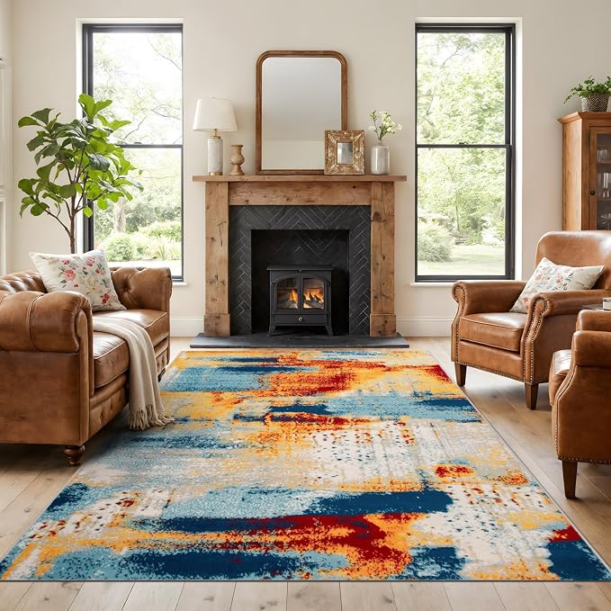 Rugshop Novel Abstract Fade-Resistant Area Rug Multi 9' x 12' | Stain Resistant,Bedroom, Dining Room, Home Office, Kitchen, Entryway, Hallway, Nursery, Kids Room, Guest Room