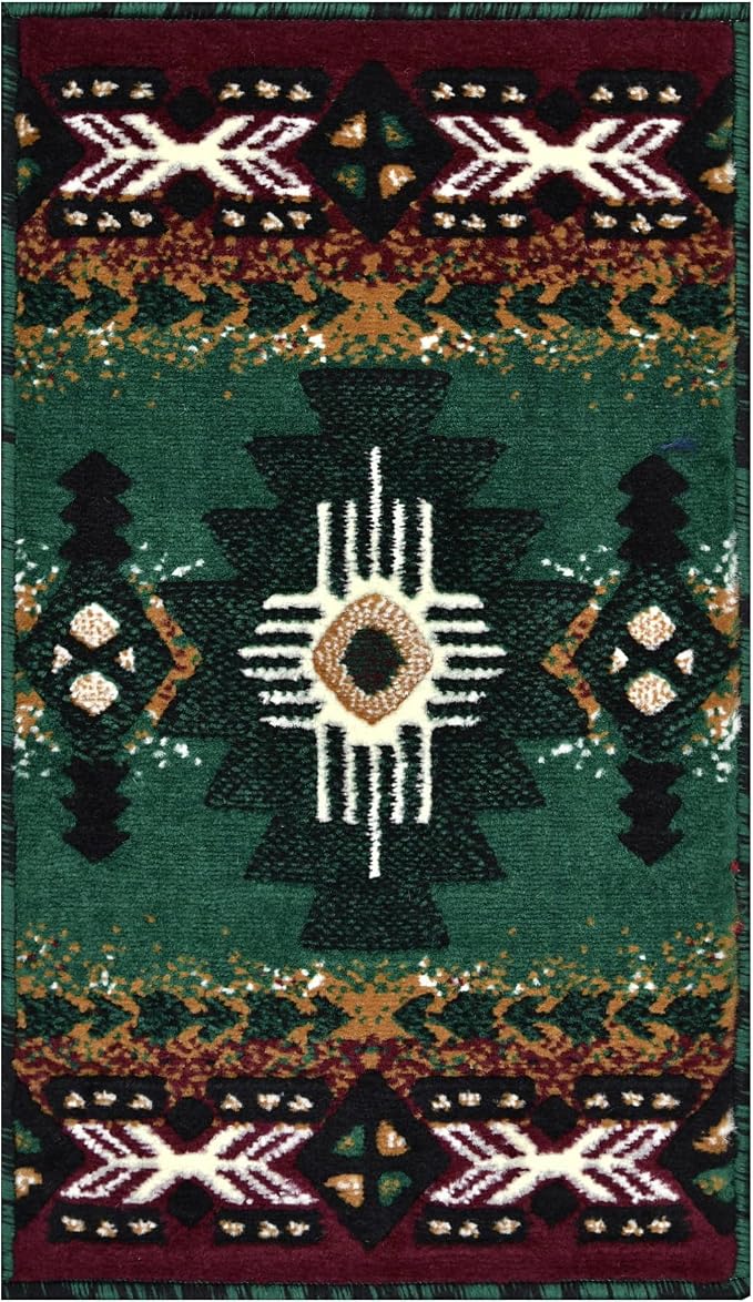 YHSF South West Native American Area Rug C318 - Easy Clean, Thick, Soft, Durable Native Tribal American Indian Inspired Rug for Bedroom/Living Room and More - Hunter Green, 16 Inches x 28 Inches