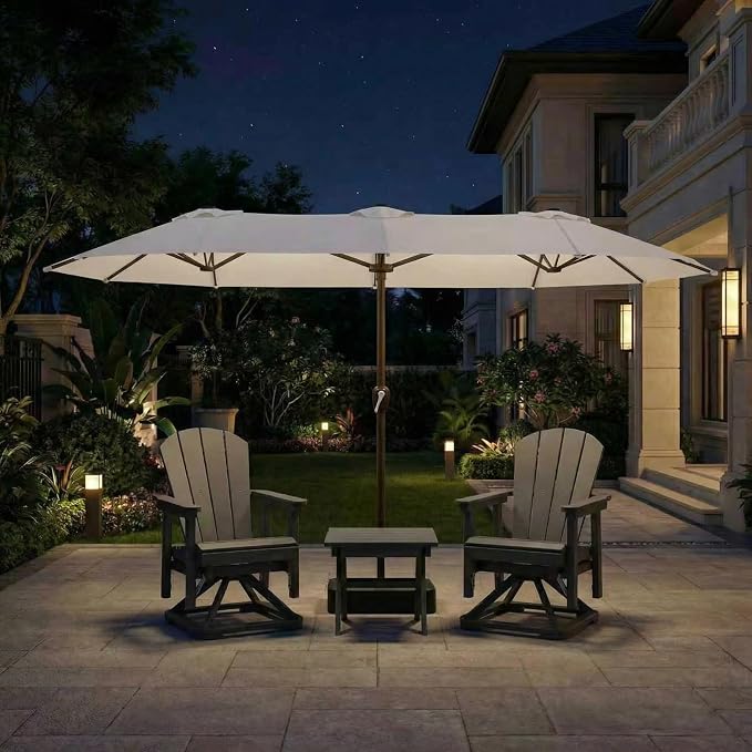 15FT Large Patio Umbrella with Base Included, Double Sided Outdoor Market Umbrella with Flexible Fiberglass Ribs, UV-Blocking Extra Large Umbrella for Garden, Pool, Deck, Creamy White