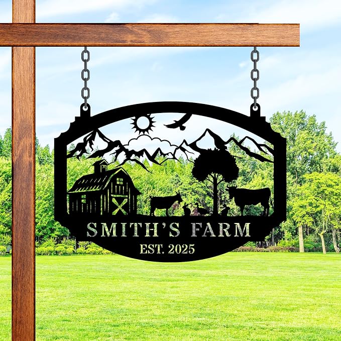 Personalized Metal Farm Hanging Sign, Custom Your Large Farm Sign, Barn Sign, Outdoor Farmhouse Decor, Farm Gate Sign, Farm Sign with all farm Pets