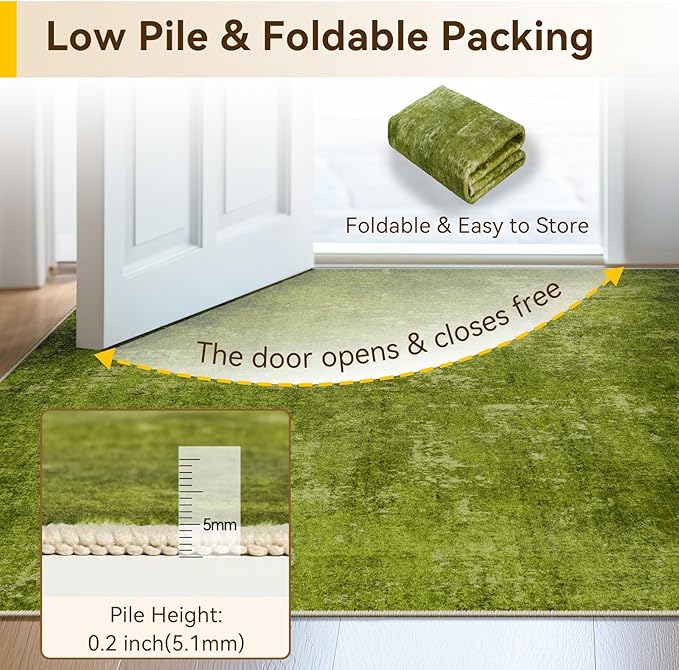 RELEANY Washable 5'x7' Abstract Area Rug for Living Room Grass Green | Carpet for Bedroom, Kitchen, Office, Hallway and Entryway, Printed Pattern, Non‑Slip, Soft, Stain‑Resistant, Easy to Clean