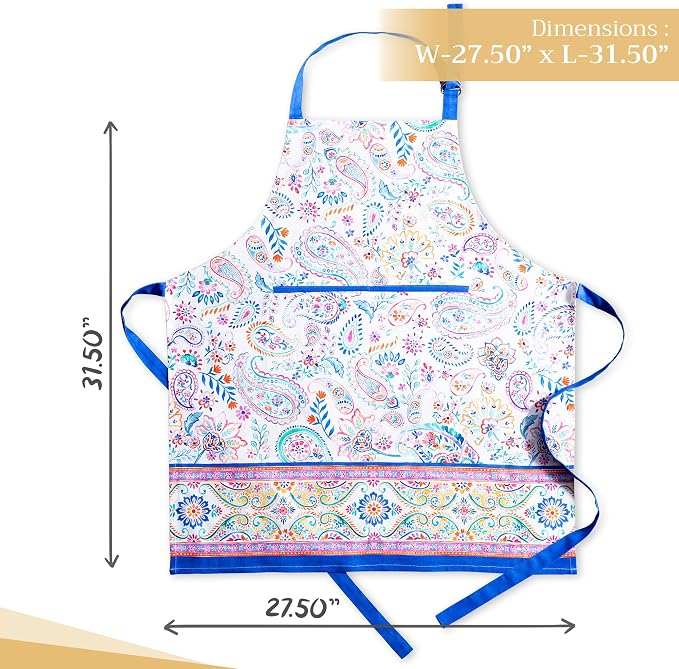 Maison d' Hermine Aprons for women with Pocket 100% Cotton (27.50"x31.50") | Adjustable Neck Strap & long ties Apron Men Chef Wedding Cooking Gardening Server Maid