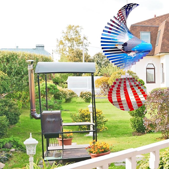 Aoedelyart Wind Spinners Outdoor Creates a Soaring Eagle Effect, 3D American Flag Eagle Wind Spinner Hanging Independence Day/Memorial Day Decorations,Gifts for Men/Women,15in Garden Decor,Yard Art