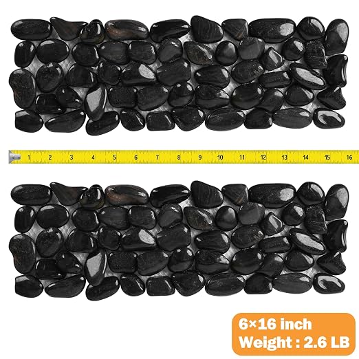 River Rock Stepping Stones Outdoor for Garden Walkway, 6 Pcs 16" L x 6" W Rectangle Shape Paver Step Stones Polished Pebble River Stone Mat for Yard Lawn Patio Pathway Walk Way - Black