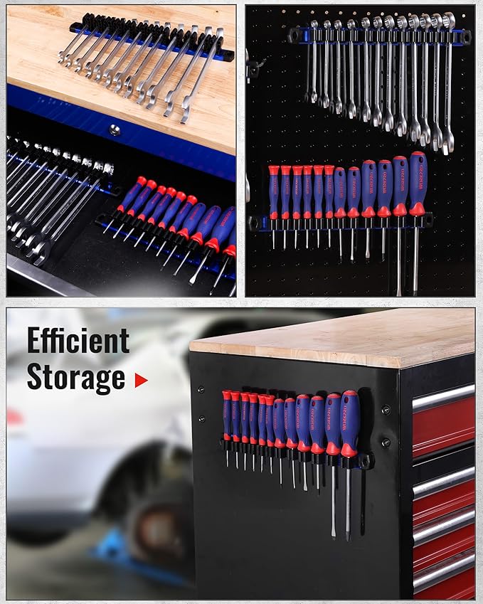 WORKPRO Magnetic Screwdriver and Wrench Organizer Set, 36-Slot Tool Holders | 3-Pack Aluminum Rails, Magnetic Force, Flexible High-Tension Tool Clips, For Tool Box Drawer & Wall-Mount Storage