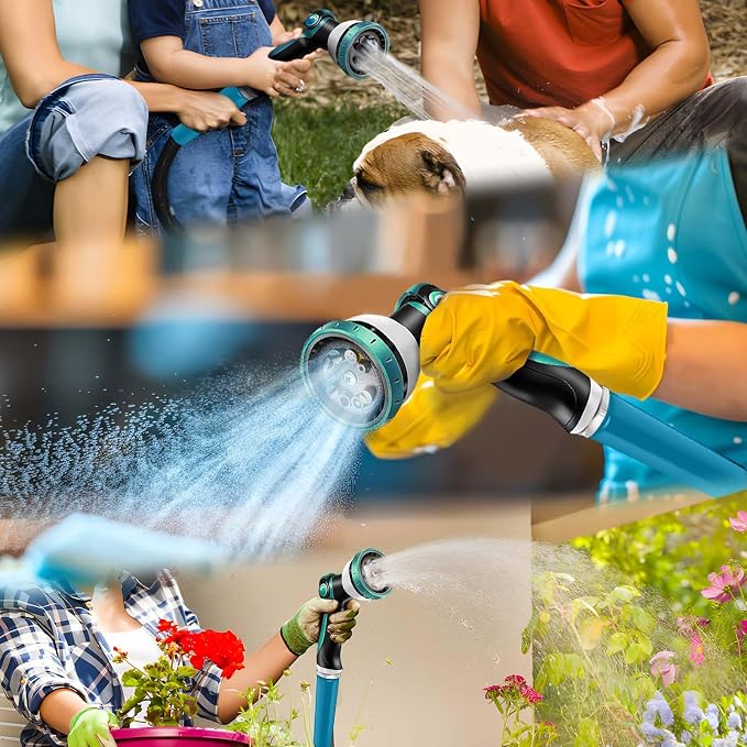 Relxitl Garden Hose 50feet, Water Hose with 10 Function Hose Nozzle, NON-Expandable Hose, Tough & Flexible, Lightweight, Crush Resistant Fittings, Kink & Tangle Free, Rust Proof for Watering