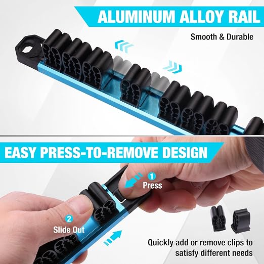 DURATECH Magnetic Screwdriver Organizer and Wrench Organizer, Screwdriver and Wrench Holder, Aluminum Tool Organizer Rail with 36 Slots for Toolbox Drawer and Tool Organization(3PCS)