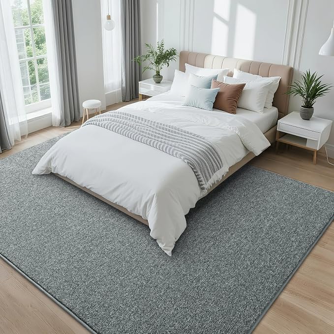 7x10 Grey Green Area Rug | Washable Memory Foam, Low Pile Non Slip Indoor Carpet for Living Room Bedroom Office Classroom College Dorm Room Home Decor