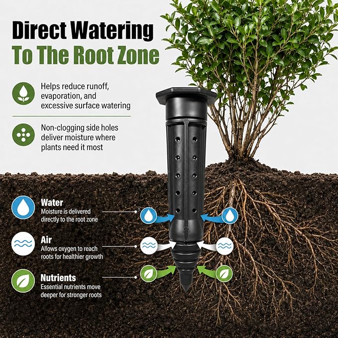 Junkin 6 Pack Tree Watering Stake Large UV Protected ABS Plastic Deep Root Irrigation Spike for Garden Shrubs Bushes Shrubs Flowers Fruits Vegetables Potted Plants (8 Inch)